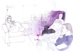 Team Meeting of the Innsbruck School's core faculty; drawn by Saskia Sievert